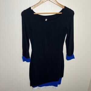 Bailey 44 Black Blue White Stripe Fitted Dress XS